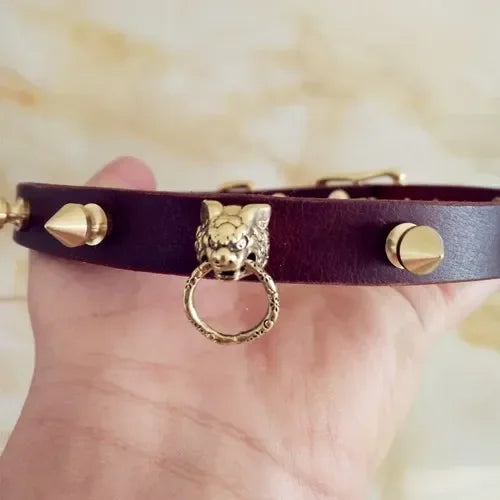 Handmade Cowhide Pet Collar Small and Medium Dog Collar Shiba Inu Corgi French Bulldog Collar Dogs Accessories Correa Perro