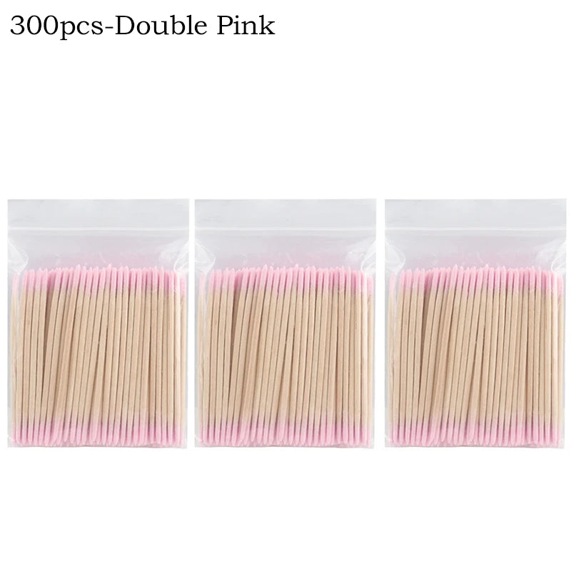 100/300/500Pcs Disposable Wood Cotton Swab Double Head Lipstick Ear Swabs Eyelash Cleaning Cotton Buds Manicure Beauty Supplies
