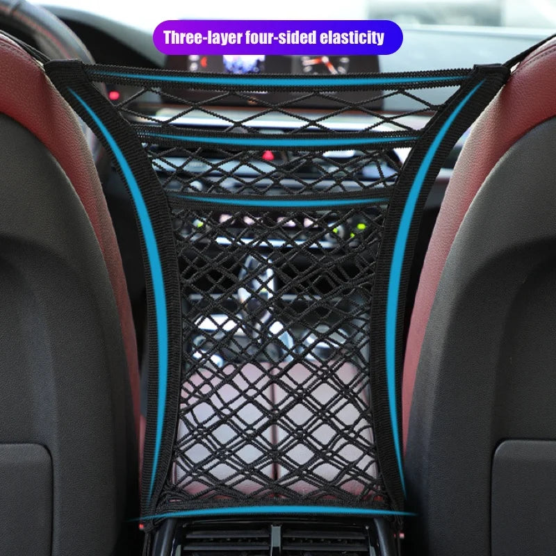 Car Storage Net Bag Between Seats Car Divider Child Safety Net  Pet Barrier Elastic Expandable Mesh Bag  Car Interior Accessorie
