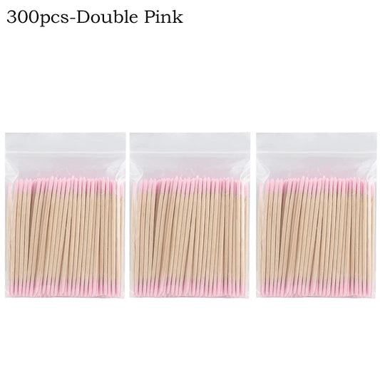 100/300/500Pcs Disposable Wood Cotton Swab Double Head Lipstick Ear Swabs Eyelash Cleaning Cotton Buds Manicure Beauty Supplies