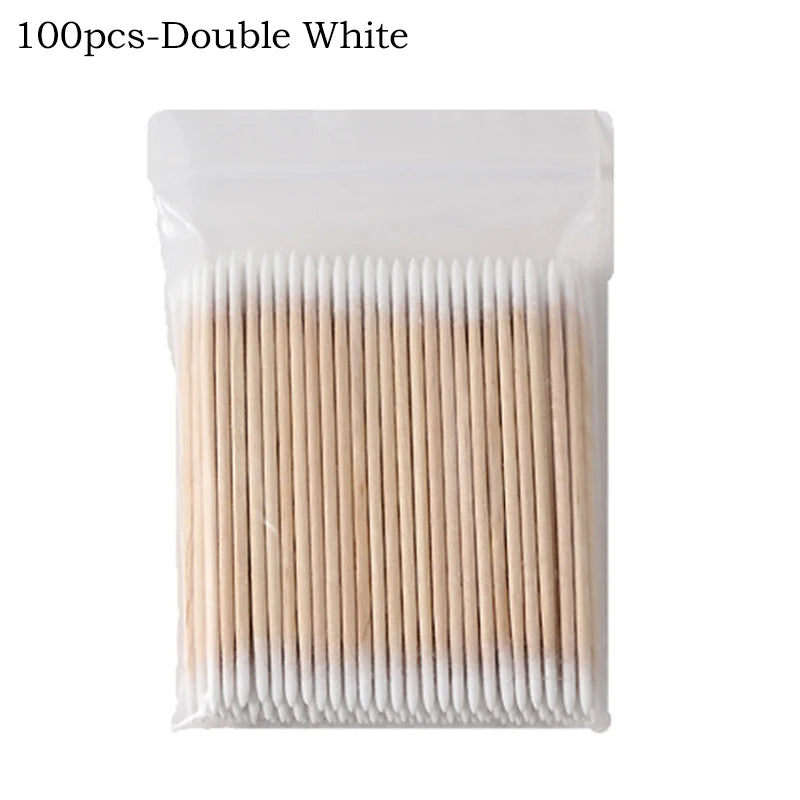 100/300/500Pcs Disposable Wood Cotton Swab Double Head Lipstick Ear Swabs Eyelash Cleaning Cotton Buds Manicure Beauty Supplies