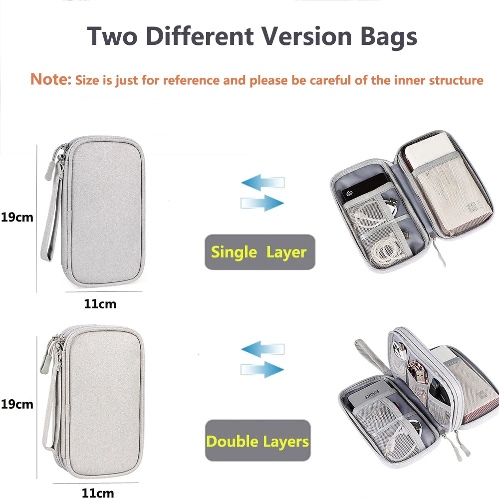 Data Cable Storage Bag Waterproof Portable Carry Case Layers Storage Bag Travel Organizer Bag for Cable Cord USB Charger