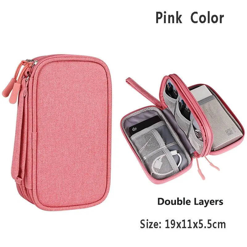 Data Cable Storage Bag Waterproof Portable Carry Case Layers Storage Bag Travel Organizer Bag for Cable Cord USB Charger