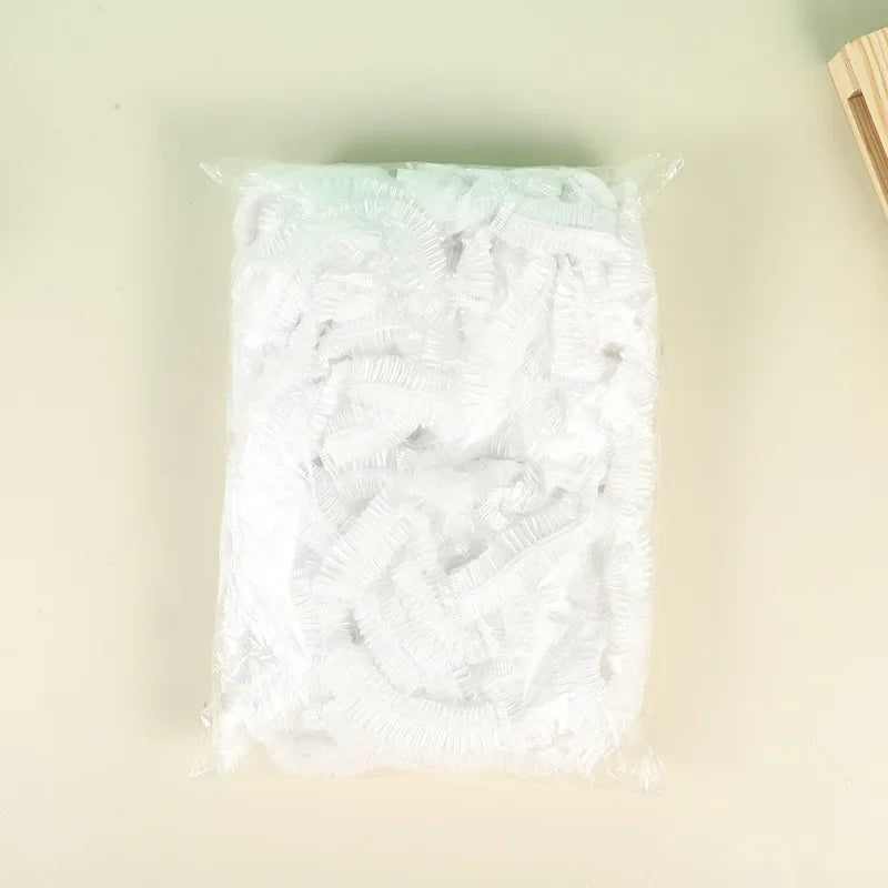 100/300pcs Disposable Plastic Shower Cap Elastic Disposable Shower Caps Anti Dust Waterproof Hat  Hair Salon Beauty Accessories