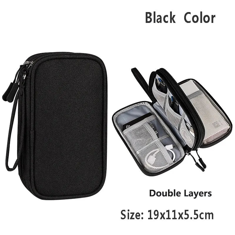 Data Cable Storage Bag Waterproof Portable Carry Case Layers Storage Bag Travel Organizer Bag for Cable Cord USB Charger