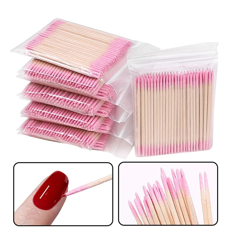 100/300/500Pcs Disposable Wood Cotton Swab Double Head Lipstick Ear Swabs Eyelash Cleaning Cotton Buds Manicure Beauty Supplies
