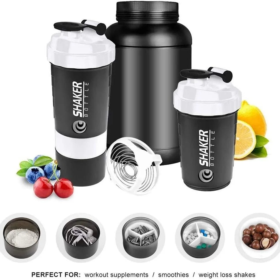 3 Layer Shake Cup Protein Powder Stirring Cup Fitness Sports Milk Shake Cup Gift Large Capacity Body-Building Exercise Bottle