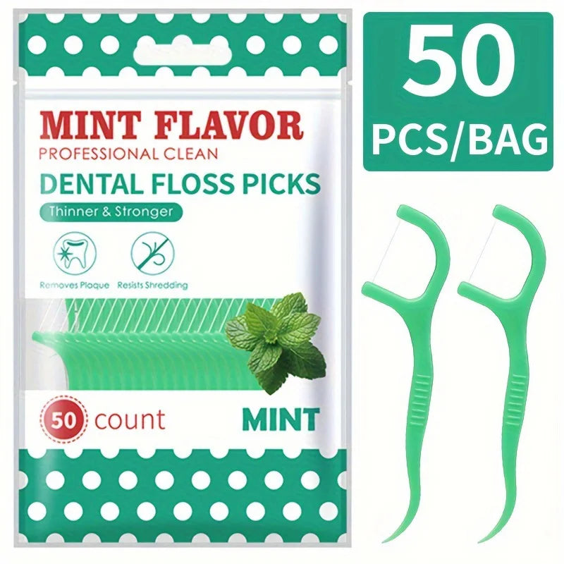 Mint dental floss stick - home portable disposable care dental floss stick - oral care - deep cleaning - interdental cleaning