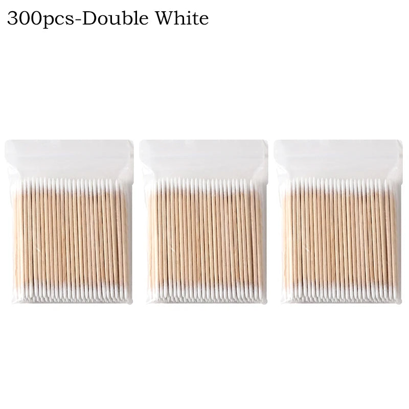 100/300/500Pcs Disposable Wood Cotton Swab Double Head Lipstick Ear Swabs Eyelash Cleaning Cotton Buds Manicure Beauty Supplies
