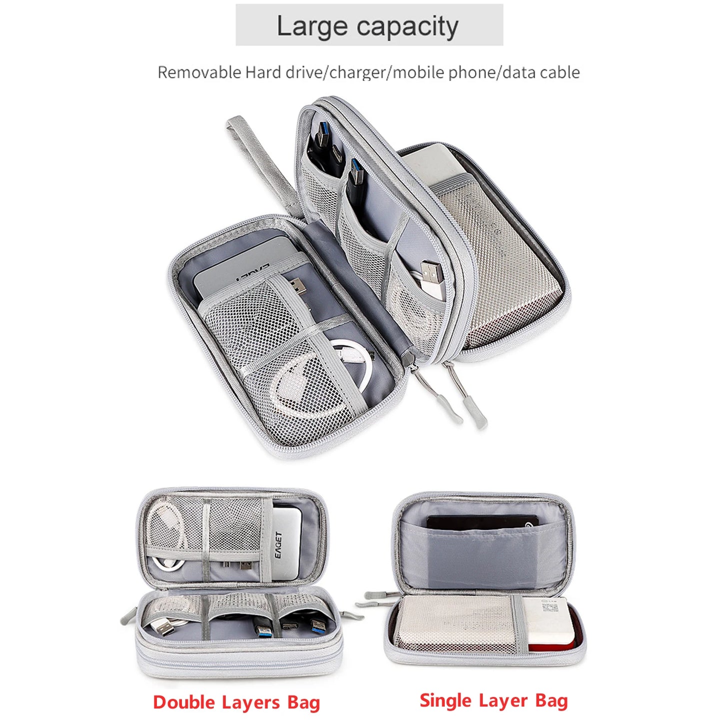 Data Cable Storage Bag Waterproof Portable Carry Case Layers Storage Bag Travel Organizer Bag for Cable Cord USB Charger